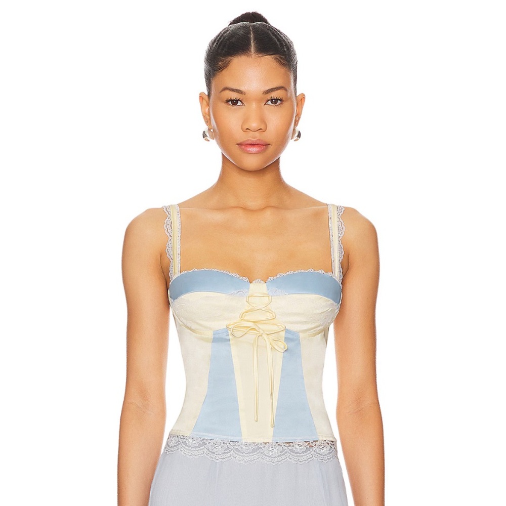 Elegant Blue and Cream Lace Trimmed Women's Top